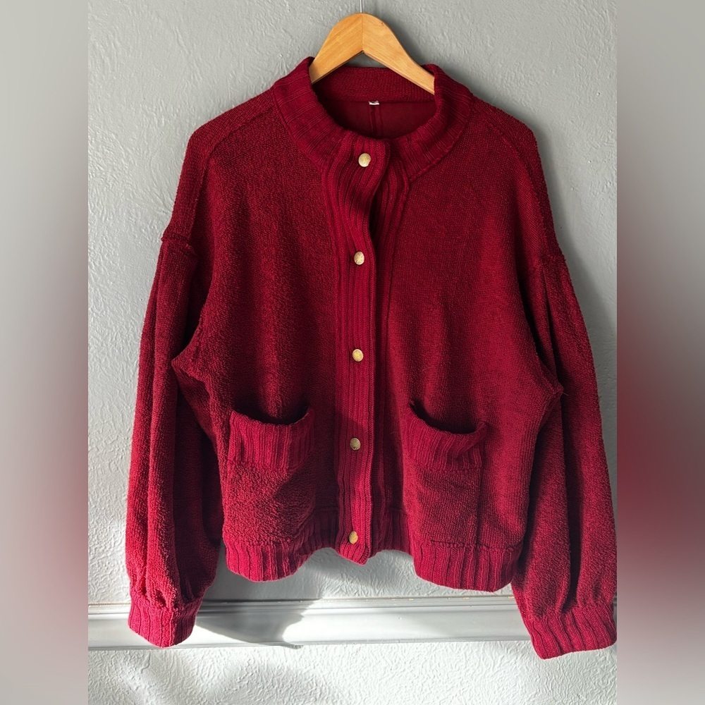 Burgundy Balloon Sleeve Button Front Cardigan XL - Picture 3 of 11